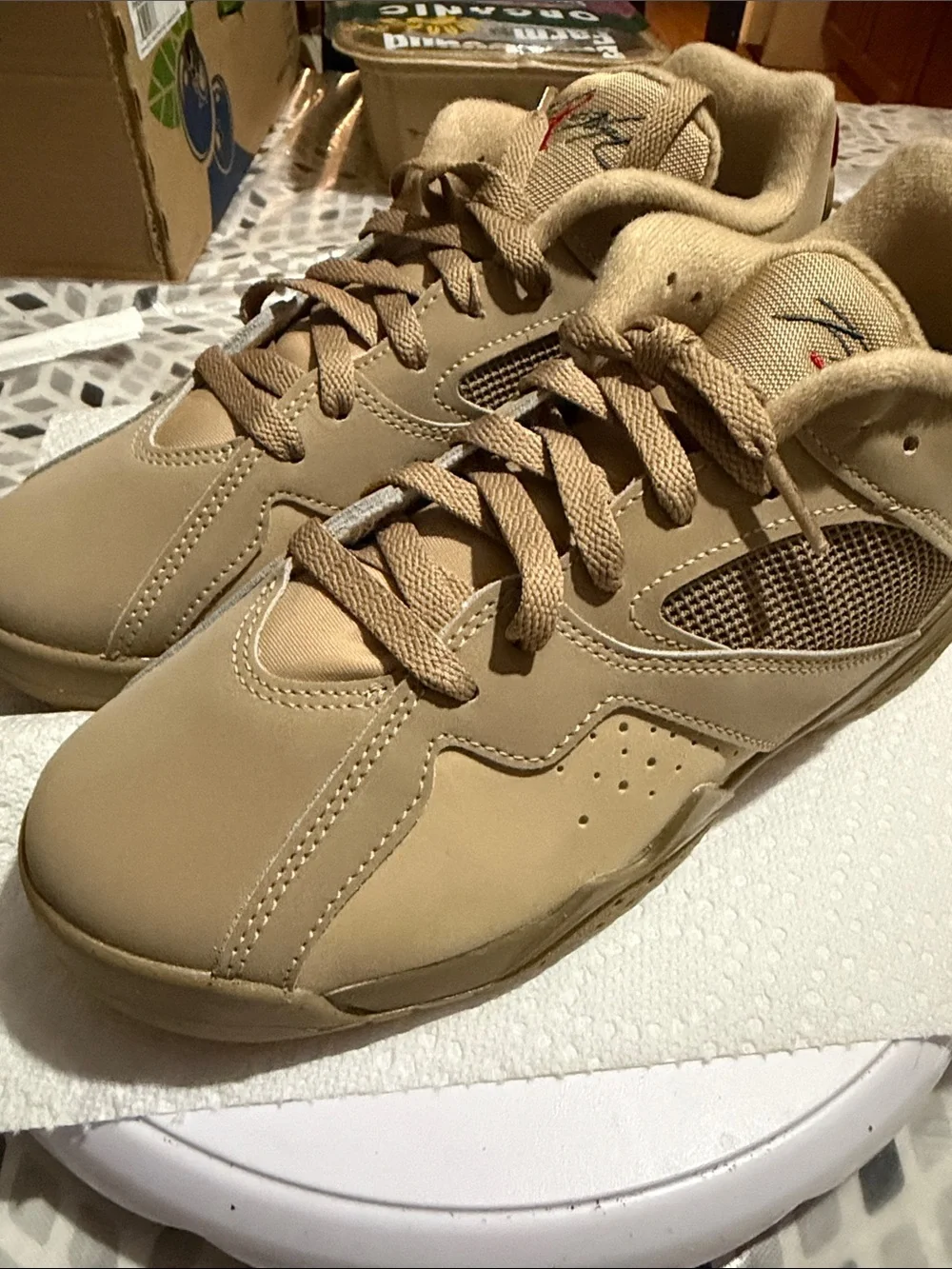 Nike Kids Tan Sneakers with Red Accents